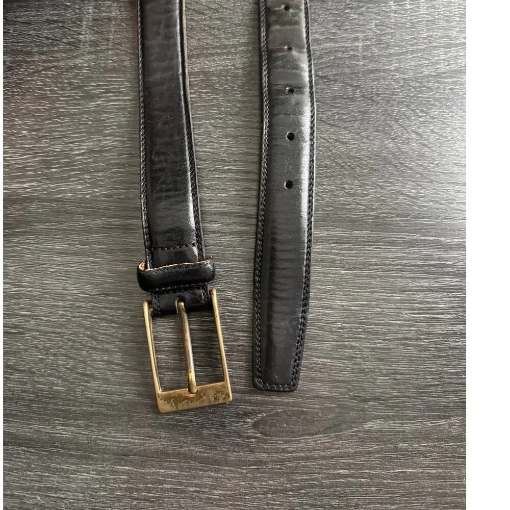 Made In Italy Solid Brass Hardware Leather Black Cognac Full Grain‎ Leather Belt